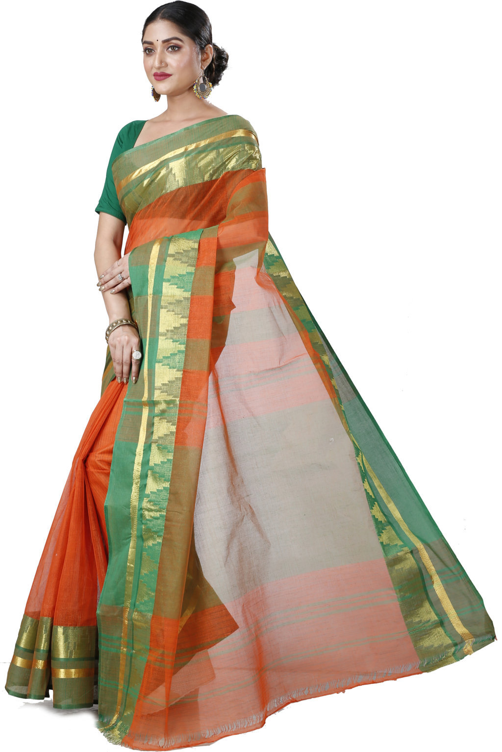 Orange Pure Cotton Vrinda Tant Saree (1093)